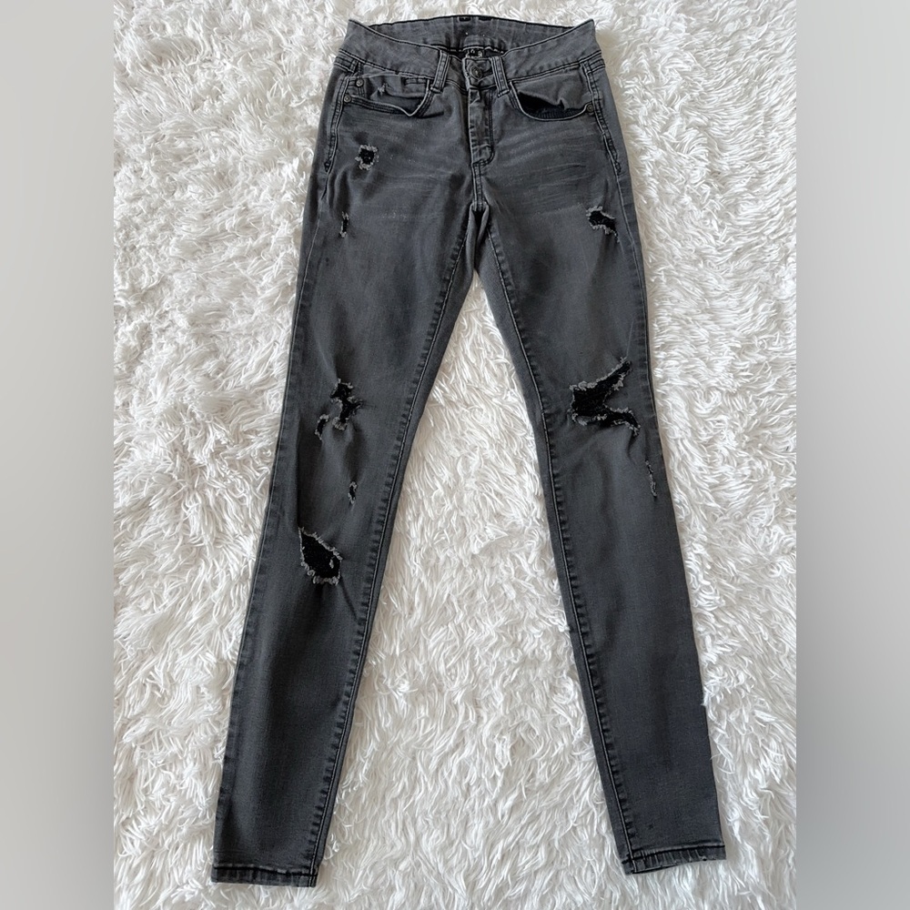 Rewash Black Skinny Jeans with Distressed Design